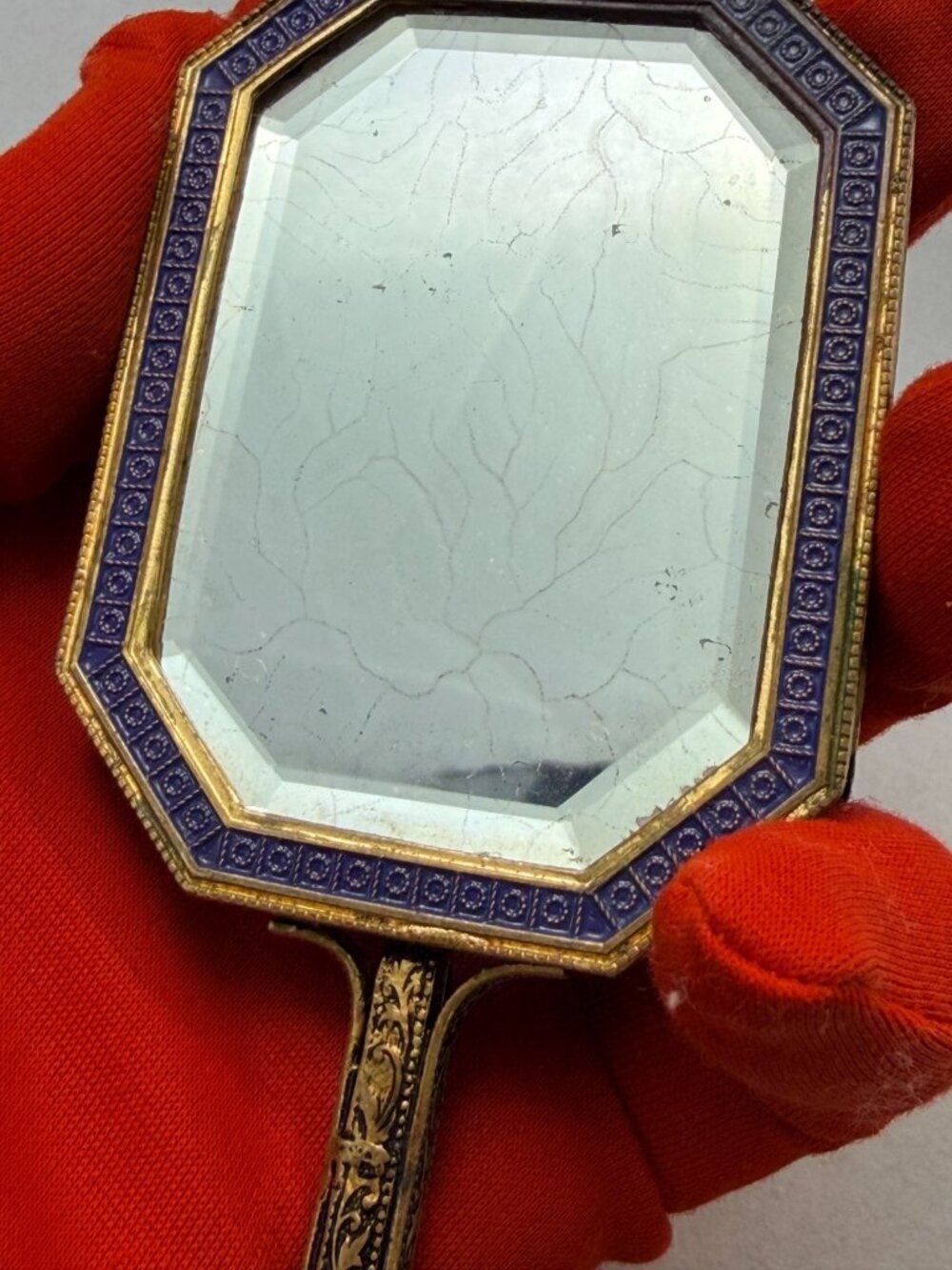Vintage Ornate Hand Mirror Floral Needlepoint Gold Tone Small Vanity Mirror - Picture 11 of 11